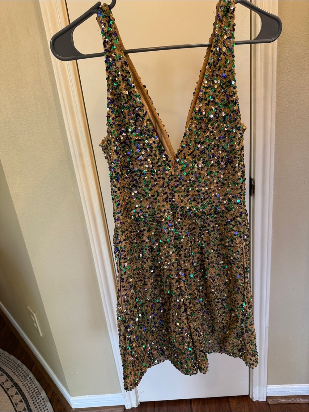 Ashley Lauren Sequin Romper Size 12 Gold Green Purple Pageant Party Festival - Picture 7 of 15